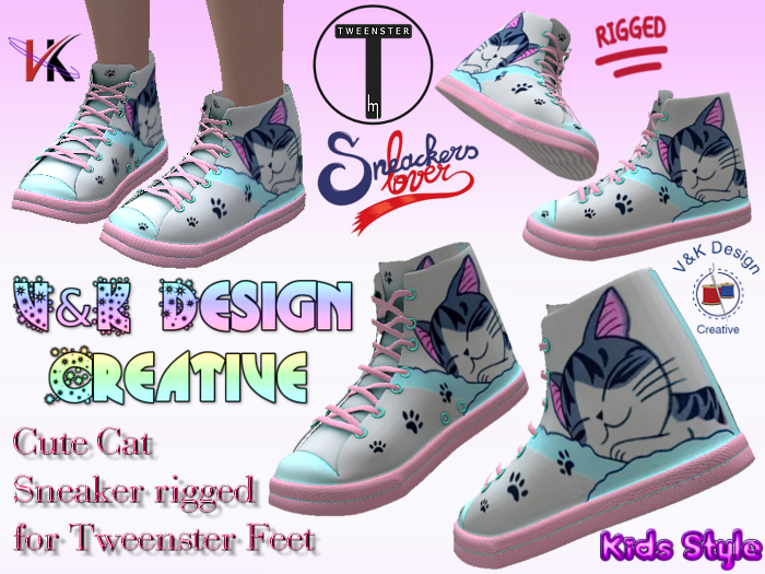 V&K Design Rigged for Tweenster Cute Cat High Tops Sneaker