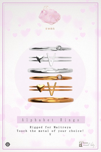 Swan Alphabet Rings Silver - V