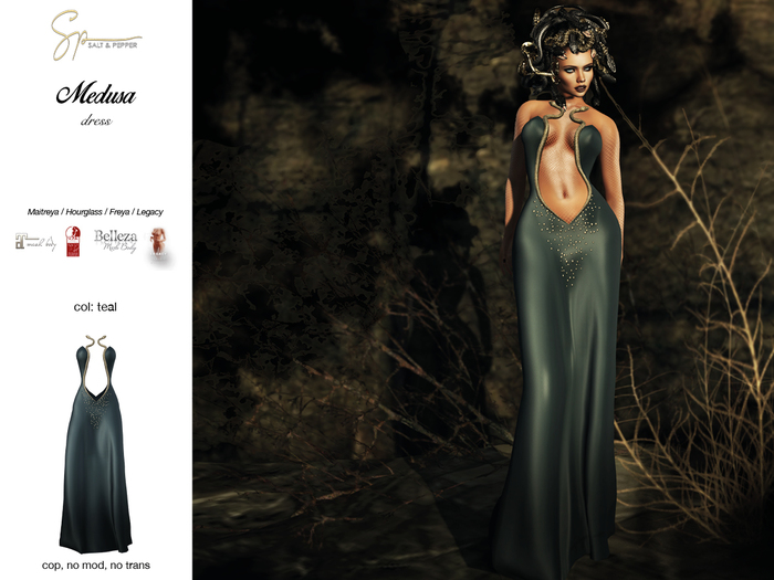 Second Life Marketplace S&P Medusa dress teal (wear to unpack)