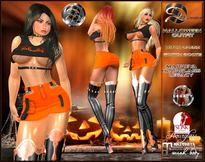 ☾ⅅⅅ☽ ♗ Halloween Witch Dress + Boots Gotich ♗