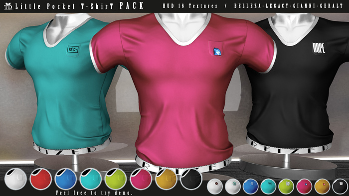 "TD" Little Pocket T-Shirt  PACK Color & Graphics DEMO