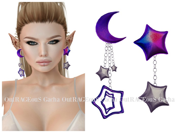 14.Yokai - Zodiac - Earring Moon & Stars  (silver)