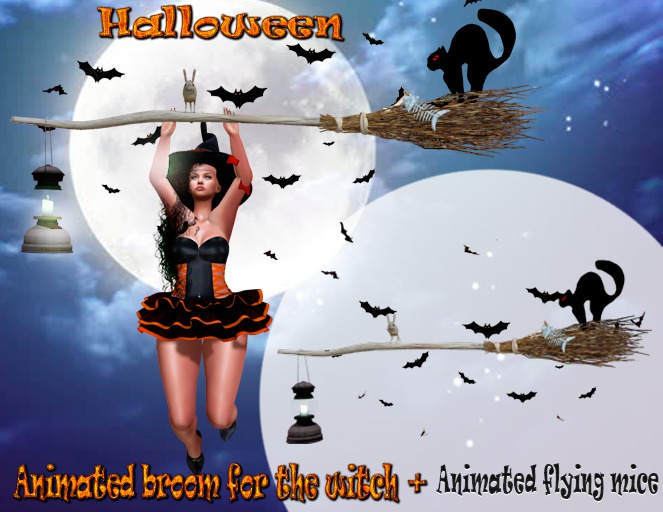 InStyle - Animated Broom for the witch v5 (Mesh)+Animated flying mice- Halloween