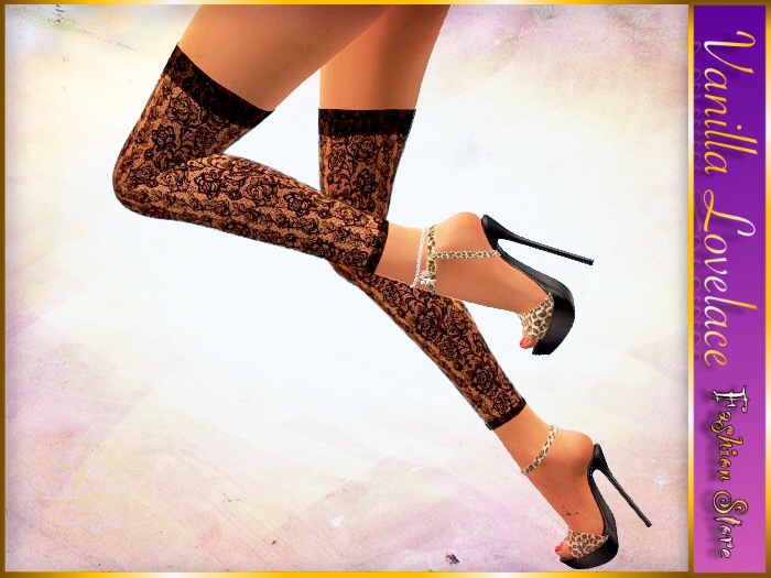 LOVELACE Stockings BLACK LACE No Foot (Rigged Mesh - MAITREYA)