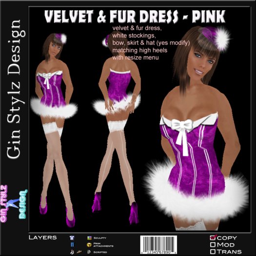 Pink Velvet & Fur Dress & Shiny High Heels