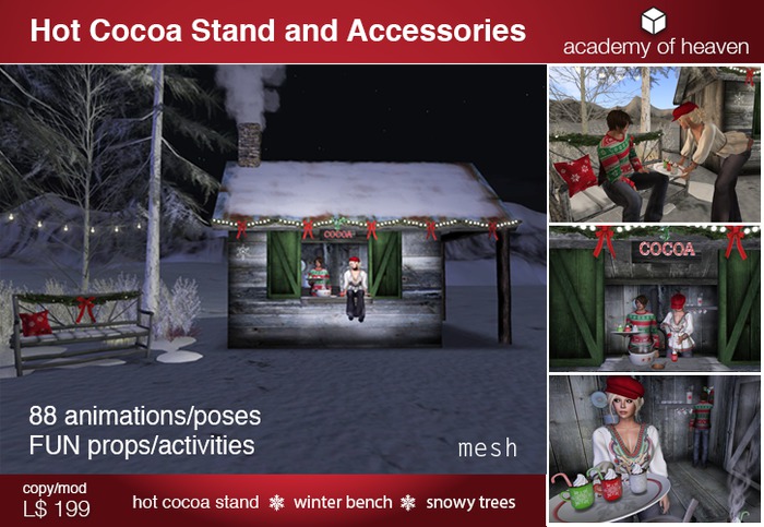 Hot Cocoa Stand with Whipped Cream, Stir, Serving Animations