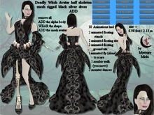 Deadly Witch Avatar half skeleton rigged black silver dress ADD