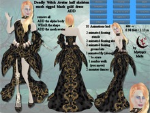 Deadly Witch Avatar half skeleton rigged black gold dress ADD