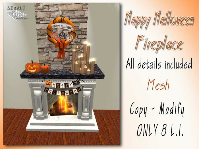 Happy Halloween Fireplace - Mesh - F