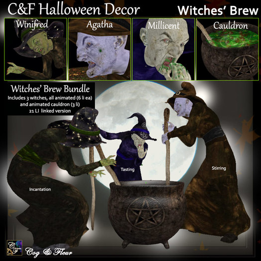 C&F Witches' Brew - Halloween Decor -  Animated Witches & Cauldron BUNDLE