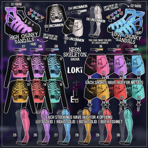 06.UNCOM Loki - Neon Skeleton GACHA - Black&White Socks - Mait