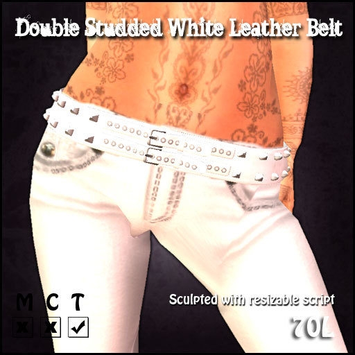 [Sassy KItty Designs] Double Studded White Leather Belt