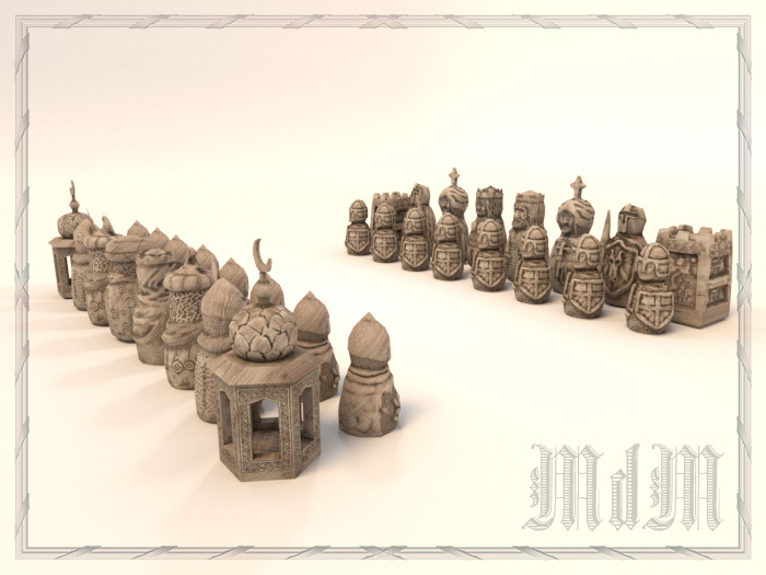 Medieval West versus East Chess Pieces