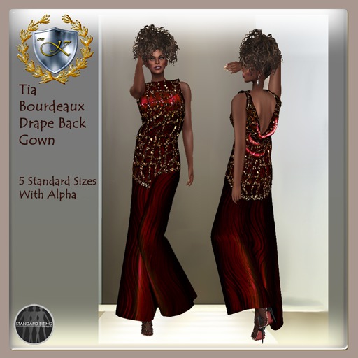 Second Life Marketplace - CBK Designs Tia Bourdeaux Drape Back Gown