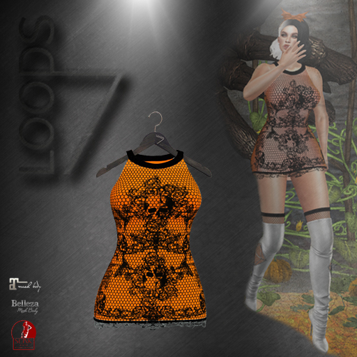 LOODS7 jack-o'-lantern skull dress orange (add)
