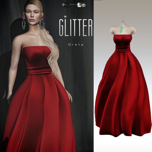 Glitter GRETA Fitmesh gown Red