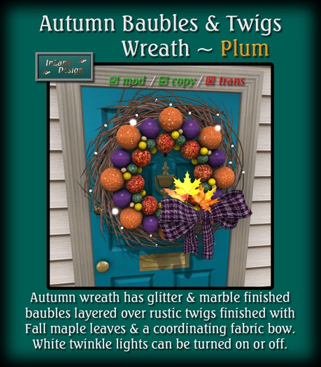 Autumn Baubles & Twigs Wreath - Plum 