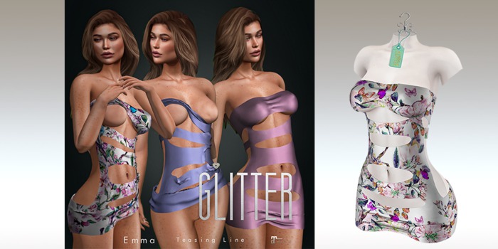 Glitter EMMA Teasing Fitmesh Dress Pink Butterfly