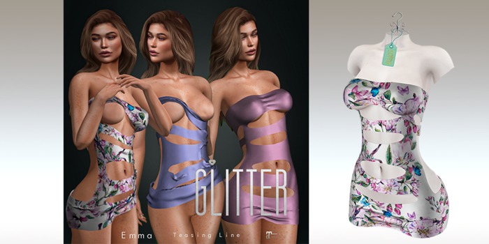 Glitter EMMA Teasing Fitmesh Dress Blue Butterfly