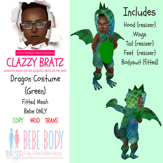 Dragon Outfit - Green/Bebe