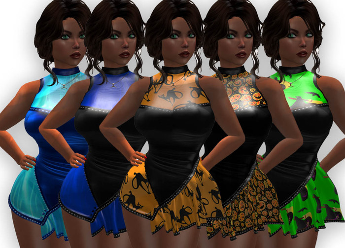 Demo Super mini dress. Blue and Halloween textures.