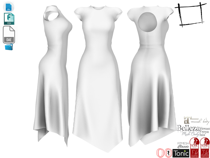 Dae Obj FBX For Asymetric Skirt Cap Shoulder Lagen Dress Slink, Maitreya, Ocacin Voluptuous, Belleza