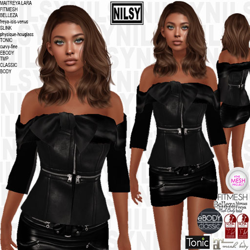 LEATHER BOW TOP AND SKIRT,ALL BODIES