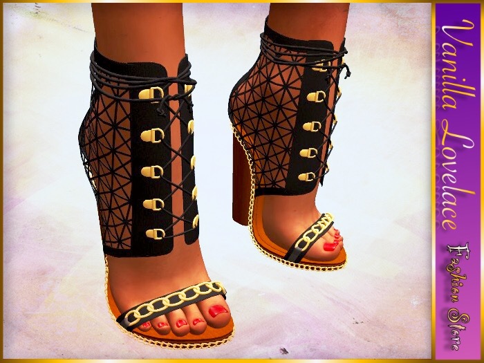 LOVELACE Cut Out Chunky Heels BLACK LEATHER (MAITREYA)