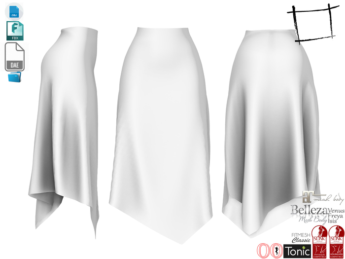 Dae Obj FBX For Asymetric Lagen Skirt Slink, Maitreya, Ocacin Voluptuous, Belleza, Tonic