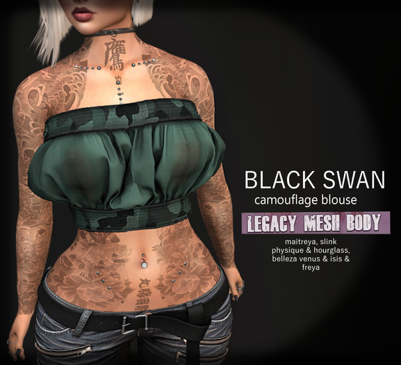 ! Black Swan ! camouflage blouse petrol