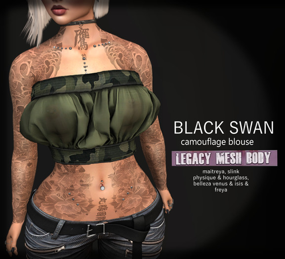 ! Black Swan ! camouflage blouse green