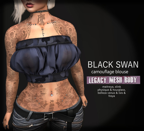 ! Black Swan ! camouflage blouse blue