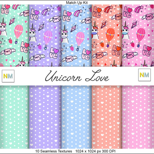 Unicorn Love Matchup Kit 10 Seamless Fabric Textures NM