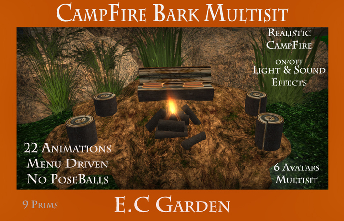 CampFire Bark Multisit Garden Set - Realistic Fire -22 Animations Up to 6 Avatars 