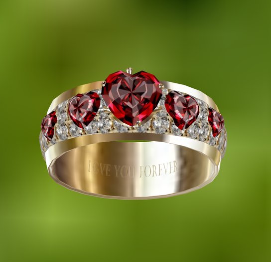 Valentine's Day Ruby Red Heart - Love You Ring GOLD (Boxed)