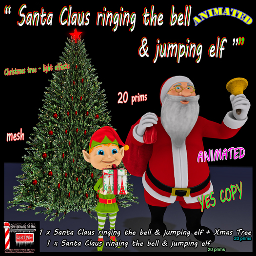 Santa Claus ringing the bell & jumping elf 