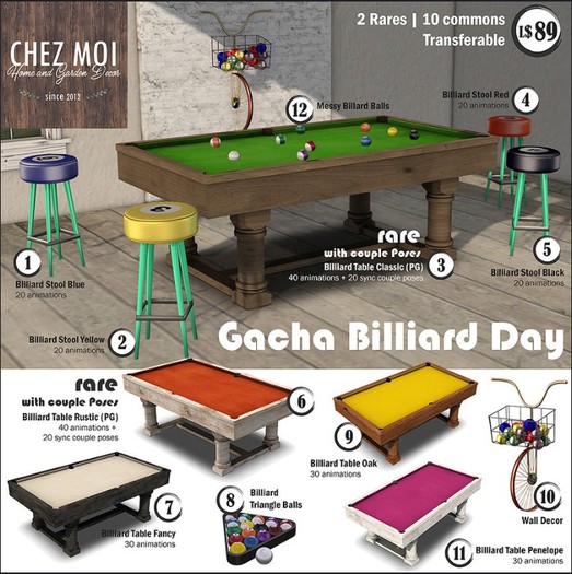 Billiard Table Rustic (PG) * CHEZ MOI - RARE 1