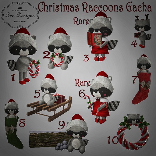 Bee Designs Christmas Raccoons Gacha 6 RARE
