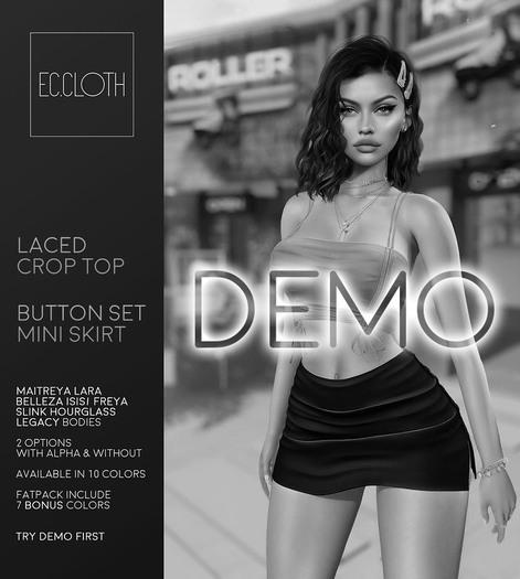 Ec.cloth - Laced Crop Top/Button Set Mini Skirt Demos