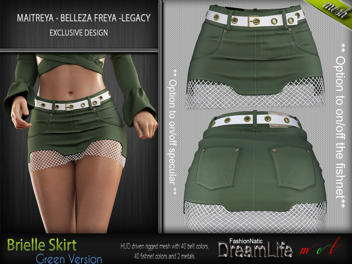 BRIELLE FEMALE SKIRT GREEN SINGLE COLOR- MESH - Maitreya Lara, Belleza Freya, Legacy - FashionNatic