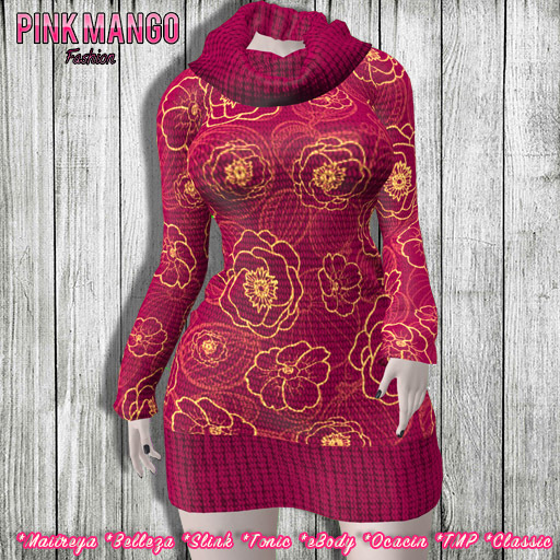 *Pink Mango* Sarah Roll Neck Sweater Dress GOLD ROSES