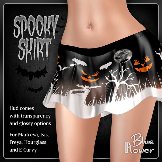 Blue Flower - Spooky Skirt - Black