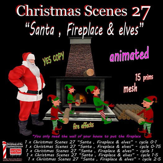 Christmas Scenes 27 "Santa , Fireplace & elves" - box
