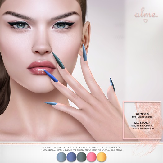 alme. Mesh Stiletto Nails - Fall19 B - Matte (boxed)