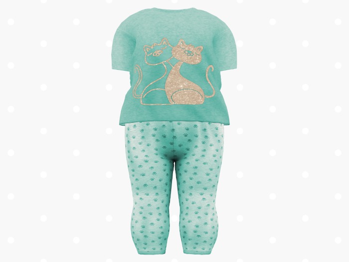 Bloom Kitty Pajama Set (Mint)