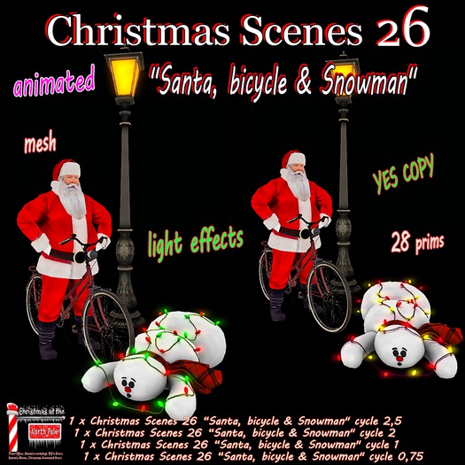 Christmas Scenes 26   "Santa, bicycle & Snowman"  - box