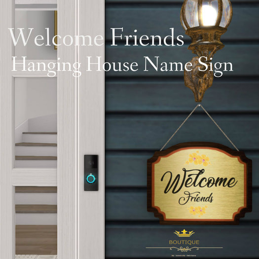 V1 Bellisseria Welcome Friends Hanging House Name Sign (BX)