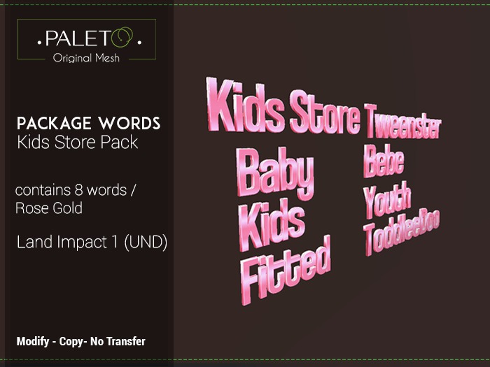Package Words - Kids Store Pack - Rose Gold