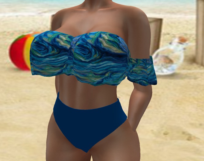 Blue Green Swirls Ruffled Bikini Bottom - Maitreya