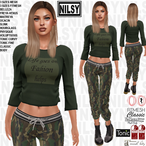 NILSY SPORTY CAMO PANTS AND LOGO TSHIRT,ALL BODIES